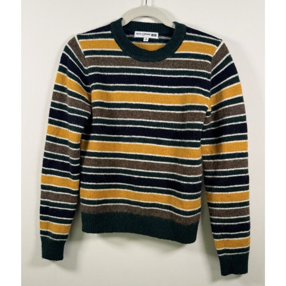 Uniqlo Womens Striped Knit Crew Neck Pullover Sweater Ribbed Wool - XS
